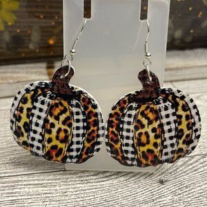 Pumpkin Leopard & Plaid Earrings NWT